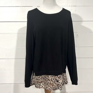 Black sweater with built in leopard under shirt size M